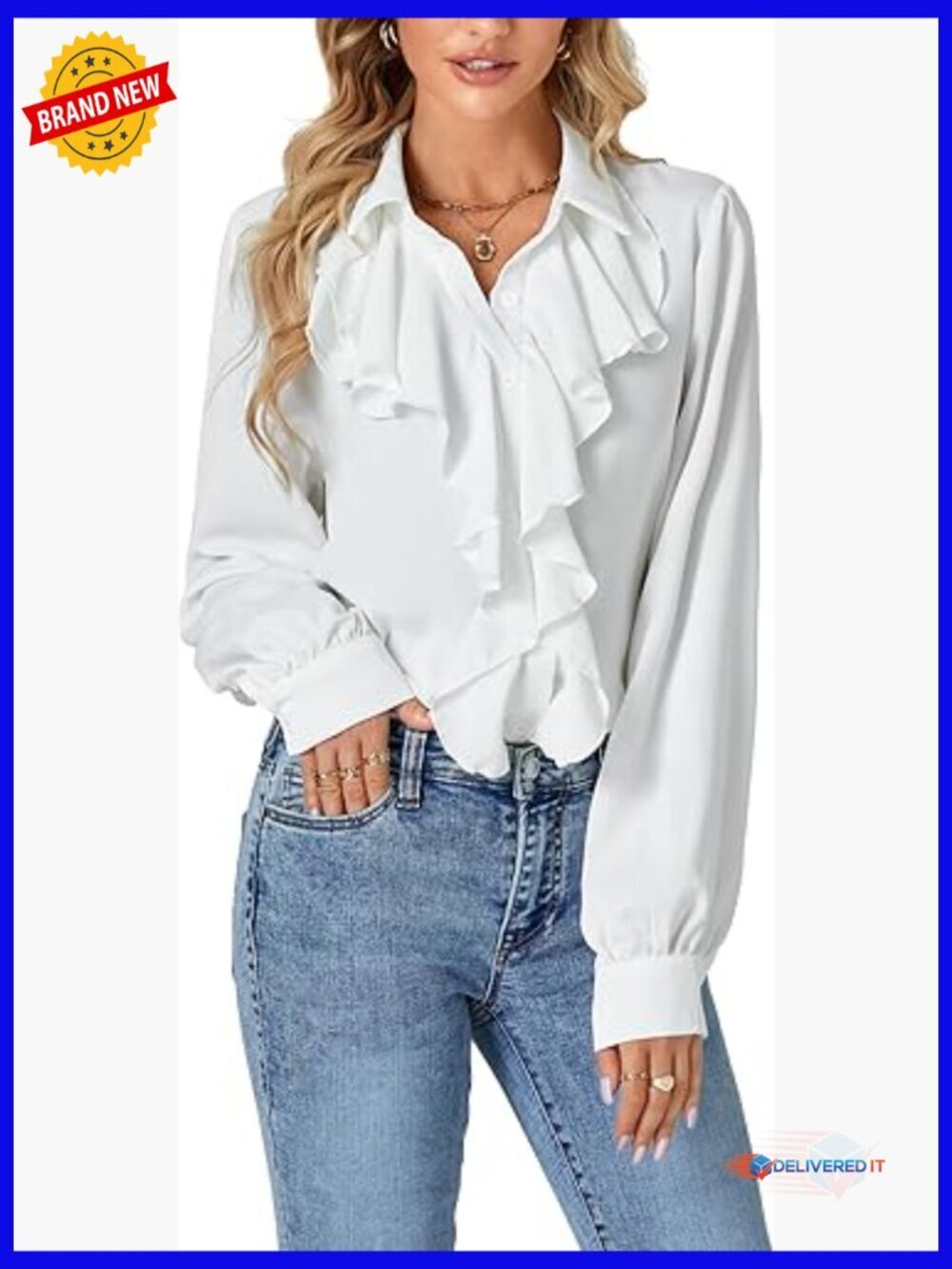 Women's Long Sleeve Ruffle Blouse Dressy Button Down Victorian Top